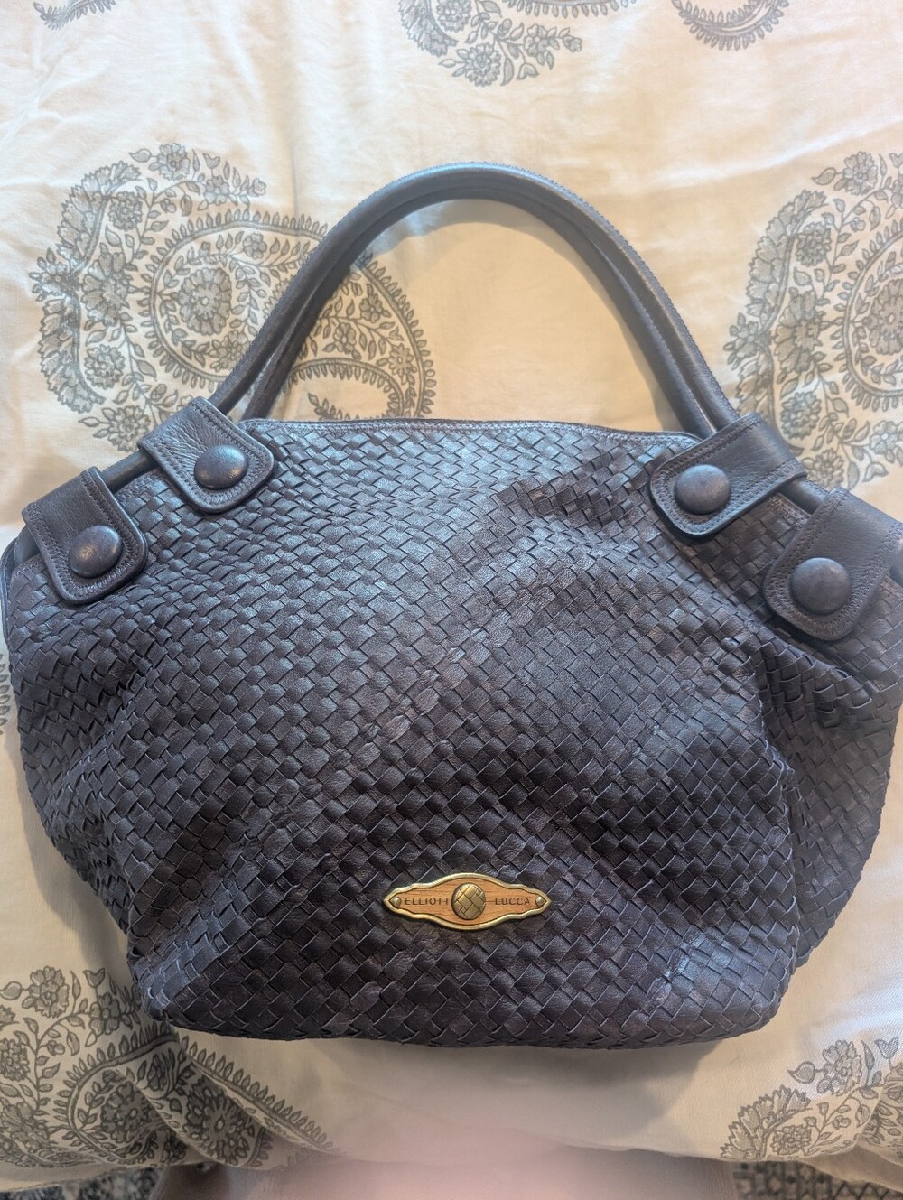 Vintage Elliott Lucca Woven Leather Shoulder Bag in Purple